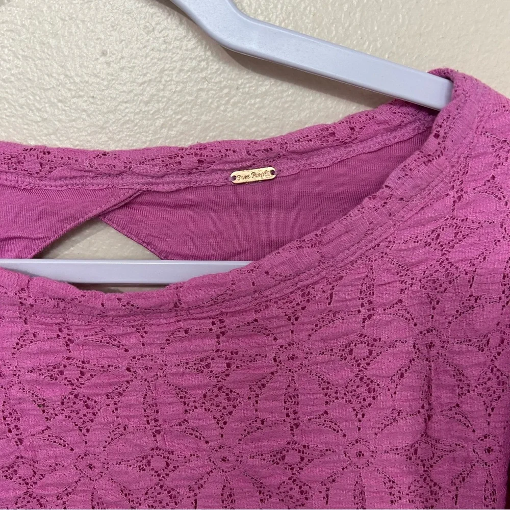 Free People Tea Time Long Sleeve Bell Sleeve Open Back Pink Lace Blouse